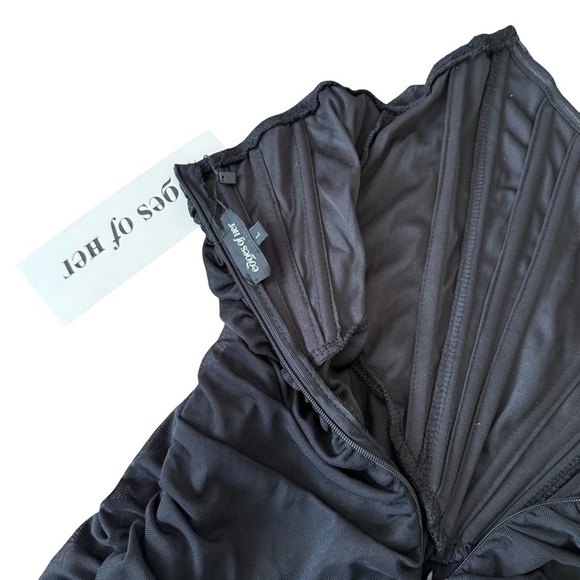 Strapless Mesh Ruched Bodycon Corset Mini Dress Black Small - Picture 7 of 8